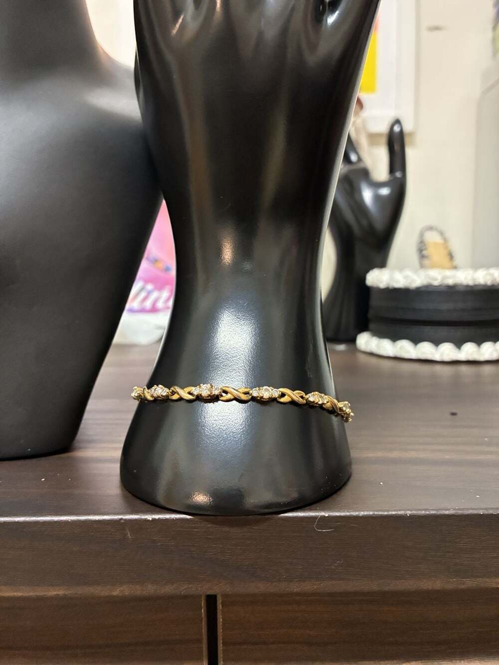 Gold Tone Rhinestone X Link Tennis Bracelet